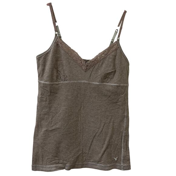 American Eagle Women Sz Large Brown Lace Babydoll Cami Tank Top Y2K Preppy Fairy - Picture 1 of 6